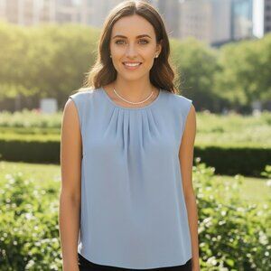 ESCADA Sleeveless Silk Blouse 38 8 10 M Pearl Blue Suit Blazer Jacket Shell VTG